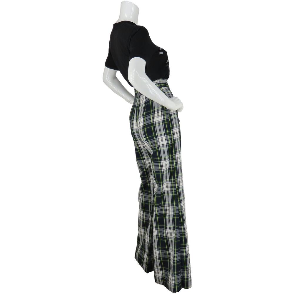Vintage Bell Bottom Flare Rock Grunge Punk High Waisted Disco Green Plaid Pants - Picture 5 of 10